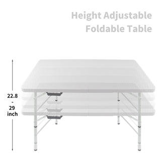 4ft Rattan Folding Table for Indoor&Outdoor, Portable Foldable Table Rattan Plaited White