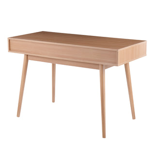 Pebble Contemporary Double Desk in Natural Wood with White Wood Drawers by LumiSource