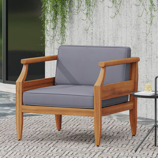 Aston Acacia Wood Outdoor Club Chairs with Cushions – Teak and Dark Gray