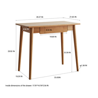 100% Solid Wood Natural Oak Computer Desk – Slim Study Desk with Drawer, Work Desk, Dressing Table, 100 cm Width, 50 cm Depth, Wood Grain Finish