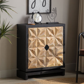 3D Geometric Carved Double-Door Cabinet – Manufactured Wood Storage Cabinet, Modern Decorative Furniture