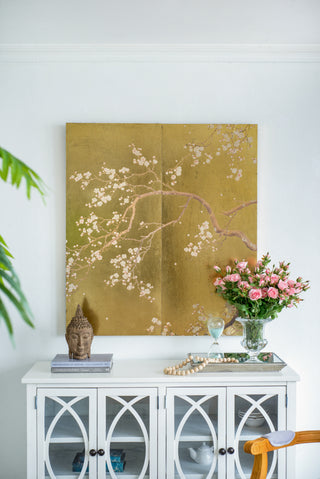 Set of 2 Cherry Blossom Wall Art Panels, Wall Decor for Living Room Dining Room Office Bedroom, 21.5" x 47"