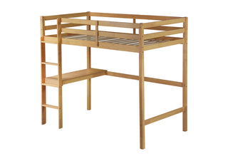 
Twin High Loft Bed, Rubber Wood with Safety Guardrail, Built-in Desk and Ladder, White Oak
