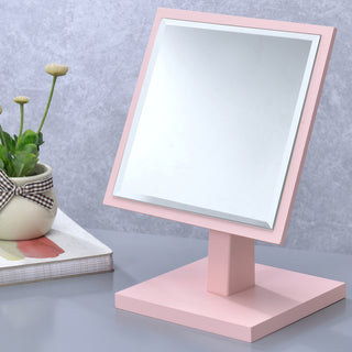 9.5" Tall Polyresin and Wood Make-Up Mirror on a Pedestal, Pastel Pink finish