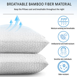 Bed Pillows for Sleeping, 1-Pack Memory Foam Pillow (20"x 26") with Adjustable Loft Cooling Bamboo Pillow for Side and Back Sleepers, Washable Removable Derived