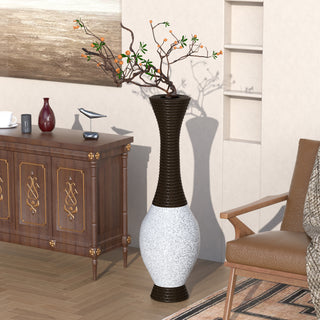 39-Inch Tall Standing Designer Floor Vase, Durable Artificial Rattan, Two-Tone Dark Brown Finish, Elegant Home Decor Accent for Living Room, Bedroom, Entryway