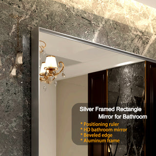 40x30inch Silver Rectangular Wall-mounted Beveled Bathroom Mirror,Square Angle Metal Frame Wall Mounted Bathroom Mirrors For Wall(Horizontal & Vertical)