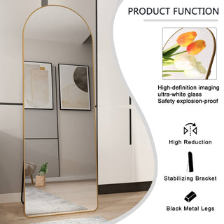 The 3rd generation aluminum alloy metal frame arched floor mounted wall mirror, upgraded in quality, bathroom makeup mirror, bedroom entrance, clothing store, gold 65 "* 23 "W1151121956