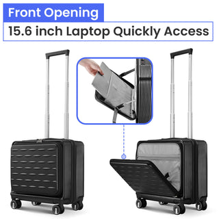 18" Carry-On Luggage with Front Open Door and Laptop Interlayer, PC Hard Shell Suitcase, Built-In TSA Lock, Lightweight Hardside Spinner Wheels, Airline Approved for Men and Women