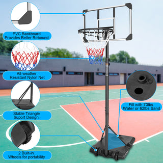 Portable Basketball Hoop System, Height Adjustable 5.6 to 7ft, 28 inches Backboard with Stable Base & Wheels, Indoor, Outdoor Use for Teenagers and Youth