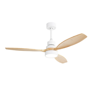 52 Inch Indoor Modern Ceiling Fan White 3 Solid Wood Blades Remote Control Reversible DC Motor With Led Light