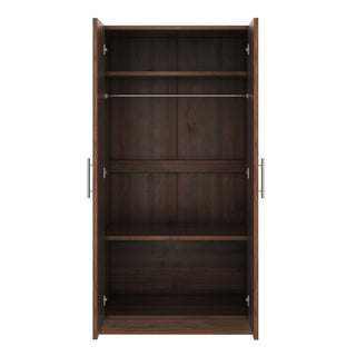 2-Door Wooden Wardrobe Armoire with 3 Storage Shelves, Brown