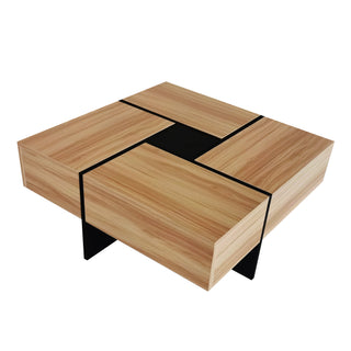 ON-TREND Unique Design Coffee Table with 4 Hidden Storage Compartments, Extendable Sliding Tabletop, UV High-Gloss Square Cocktail Table for Living Room, 31.5"x31.5"