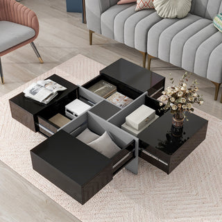 ON-TREND Unique Design Coffee Table with 4 Hidden Storage Compartments, Extendable Sliding Top, UV High-Gloss Finish, Square Cocktail Table for Living Room, 31.5" x 31.5"