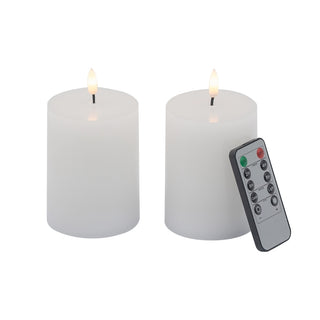 Set of 2 White LED Candles with Wick and Remote Control Timer, 3X4"