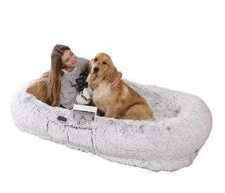 Human Dog Bed 71''x40''x12'' – Washable Faux Fur Bed for People and Pets, Orthopedic Napping Bed (Grey), Xmas Christmas Gift