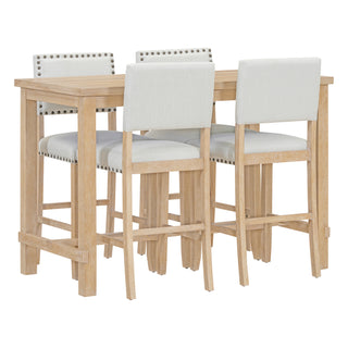 TREXM 5-Piece Counter Height Dining Set, Classic Elegant Table and 4 Chairs in Natural Wood Wash