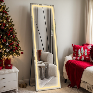 LED Full Length Mirror with Lights, Wide Standing Tall Full Size Mirror, Large Floor Mirror for Bedroom, Lighted Full Body Dressing Mirror with Stand Up Design