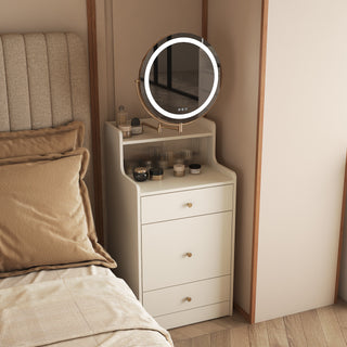 3 in 1 Vanity Desk With mirror and light ,Small makeup vanity set with charging station, With 2 drawers and open storage space, with upholstered stool, Compact Dressing Table Writing Desk for Small Sp