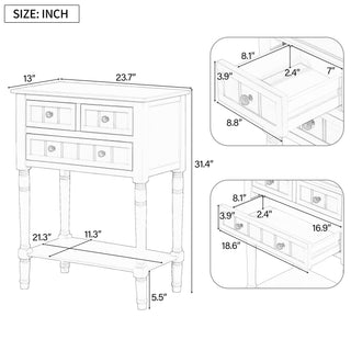 TREXM Narrow Console Table, Slim Sofa Table with Three Storage Drawers and Bottom Shelf (Light Blue)