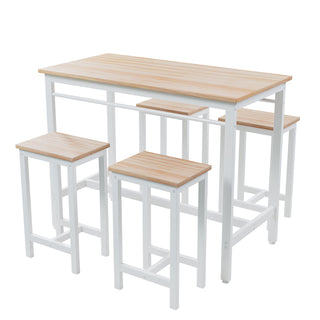 5-piece modern kitchen table with four bar stools Bar table set 5PC,metal frame and MDF, white oak,47.5'' L x 23.7'' W x 35.5'' H.