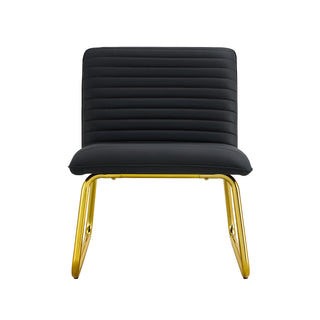 Black minimalist armless sofa chair with Pu backrest and golden metal legs, ideal for offices, restaurants, kitchens, and bedrooms