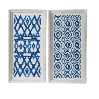 Set of 2 Blue and White Hanging Sculptures - Modern Wall Art Decor, 12.5" x 24.5"