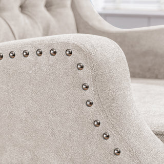 Beige Accent Chair, Living Room Chair, Footrest Chair Set with Vintage Brass Studs, Button Tufted Upholstered Armchair for Living Room, Comfy Reading Chair for Bedroom, Reception Room