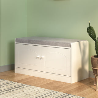 Shoe Storage Bench with 2 Door Cabinet, Cushioned Entryway Bench with Adjustable Shelves, Shoe Rack Bench for Entrance, Hallway, Bedroom - White and Gray