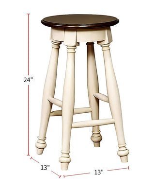 Off-White 2pc Stools Transitional Style Solid wood Cherry Wooden Seat Turned Legs Stool Dining Room