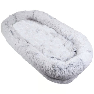 Human Dog Bed 71''x40''x12'' – Washable Faux Fur Bed for People and Pets, Orthopedic Napping Bed (Grey), Xmas Christmas Gift