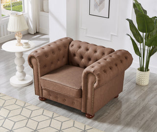 Classic Chesterfield Sofa Chair for Living Room Brown Faux Leather