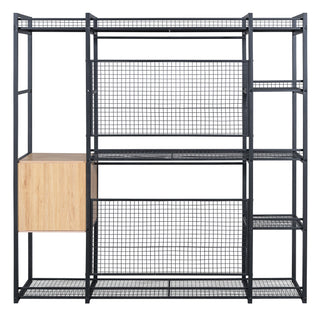 Open-Style Wardrobe with Hanging Rails, Shelves and Drawers, Black