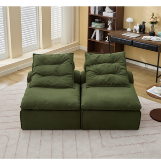 [NEW ARRIVED] [VIDEO PROVIDED]Modular Sofa,No Armrests,At will DIY,Soft Corduroy Fabric,Neck Pillow-Back Lounge Sofa Chair,Reading Nook, or Apartment Living, Lumbar Pillow,2 Seats,Upholstered,Green