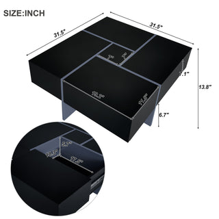 ON-TREND Unique Design Coffee Table with 4 Hidden Storage Compartments, Extendable Sliding Top, UV High-Gloss Finish, Square Cocktail Table for Living Room, 31.5" x 31.5"