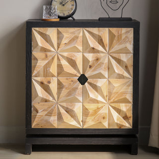 3D Geometric Carved Double-Door Cabinet – Manufactured Wood Storage Cabinet, Modern Decorative Furniture