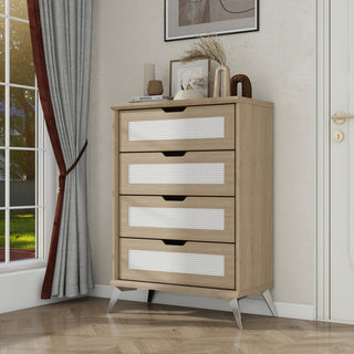 Rattan Chest of Drawer, 4 Drawer Chest for Bedroom with Metal Leg - L31.5'' x W15.75'' x 44.57'' (Natural) - White Label