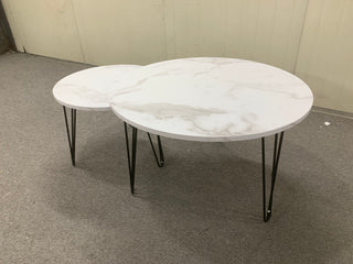 27.56'' Round Nesting Coffee Table Set of 2,  Circular Nesting End Table Set, Round Marble Tabletop, and Sturdy Metal Base for Living Room, bedroom, White