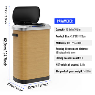 50L Smart Automatic Trash Can - Full Intelligent Sensor with Wood Finish