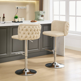 A&A Furniture,Swivel Barstools Adjusatble Seat Height With Chrome Base, Modern PU Upholstered Bar Stools with the whole Back Tufted, for Home Pub and Kitchen Island,Beige, Set of 2