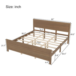 Wood Platform Bed Frame with Headboard, Mattress Foundation with Wood Slat Support, No Box Spring Needed, King Size, Walnut