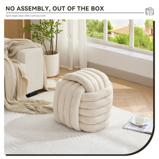 060-Chenille Fabric Modern Knot Design Ottoman Makeup Stool Footstool, Comfortable and Stylish Seat for Living Room, Bedroom ,Beige