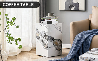 Modern white MDF + sticker material, cube fashion texture design coffee table, suitable for various situations and scenes, is a good choice for home decoration.