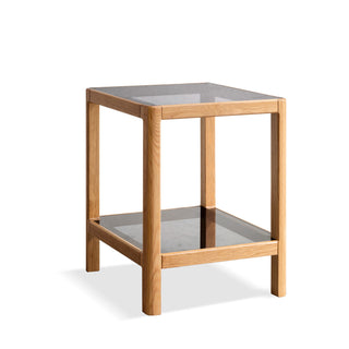 Natural Oak Wood End Table with Tempered Glass for Living Room, Dinning Room, or Bedroom