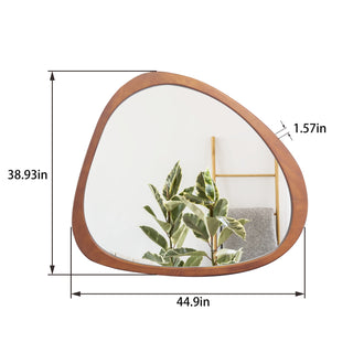 Solid Wood Mirror 45 Inch – Asymmetrical Wall Mirror with Wooden Frame, Large Dressing Mirror for Living Room, Bedroom, Bathroom, Hallway, or Entryway