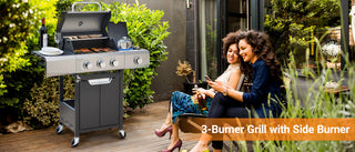 Propane Grill 3 Burner Barbecue Grill Stainless Steel Gas Grill with Side Burner and Cover for Outdoor BBQ, Camping