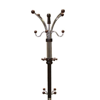 73" Tall Chrome and Wood Coat Rack, Espresso finish