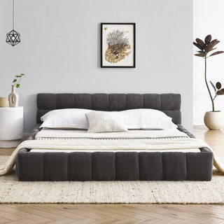 Queen Size Upholstered Bed Frame with Thick Fabric, Chenille Fabric Grounded Queen Size Platform Bed with Headboard and Solid Frame. No Box Spring Needed, Dark Grey(68''*86.5''*23.5'')