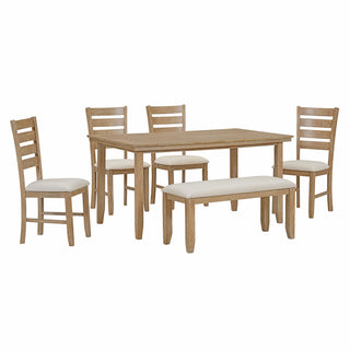 TREXM Dining Room Table and Chairs with Bench, Rustic Wood Dining Set, Set of 6 (Natural Wood Wash)