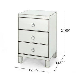 Mirrored Nightstand with 3 Drawers, Silver Side End Table, Mirrored Furniture for Small Space, Bedroom and Living Room, 15.8 Inch x 13.8 Inch x 24 Inch